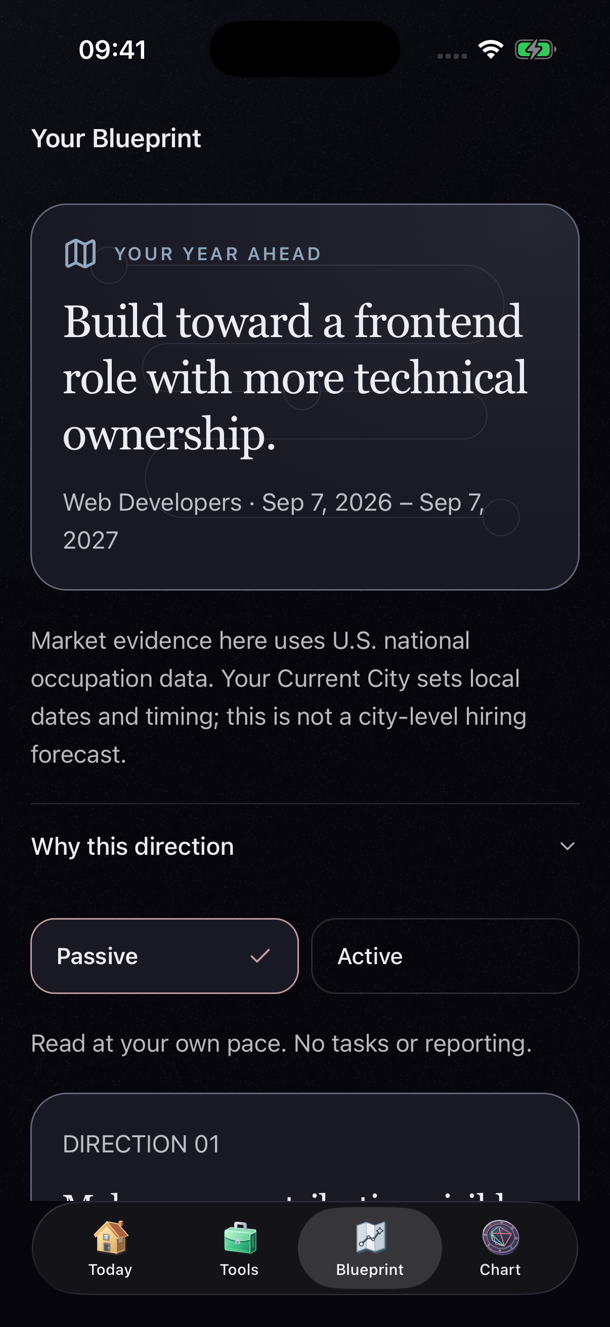 Career Blueprint: iPhone app preview with demo data