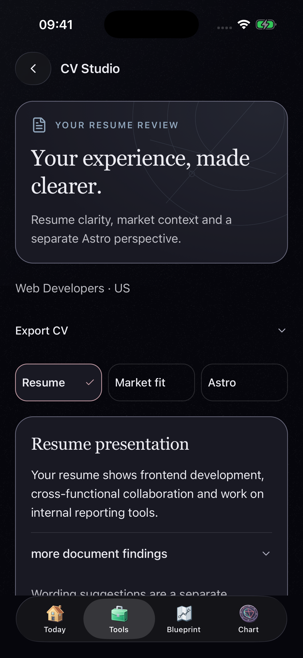 CV Studio: iPhone app preview with demo data