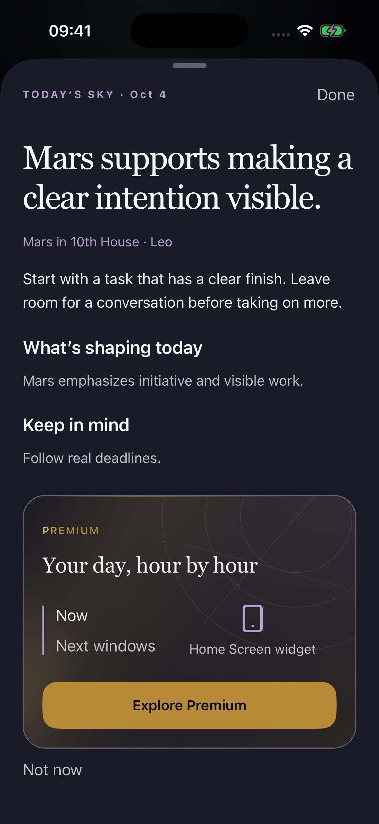 Daily Vibe: iPhone app preview with demo data